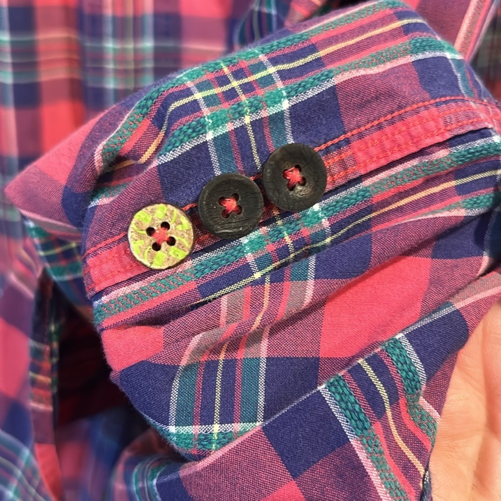 Polo Ralph Lauren madras plaid pink blue green button up shirt sz large - Picture 4 of 5